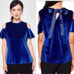 Ted Baker Royal Blue Velvet Cold Shoulder Blouse